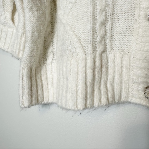 Hill House Ollie Sweater Cardigan Cropped Pearl Buttons Puff Sleeves Small White - Picture 7 of 12
